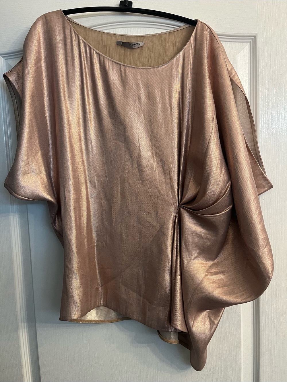 CAbi Metallic Rose Top with Knotted Side Drape